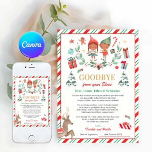 Elf Card Invitation, Personalized Elves Goodbye Letter Elf Holiday Card