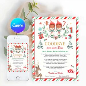 Elf Card Invitation, Personalized Elves Goodbye Letter Elf Holiday Card