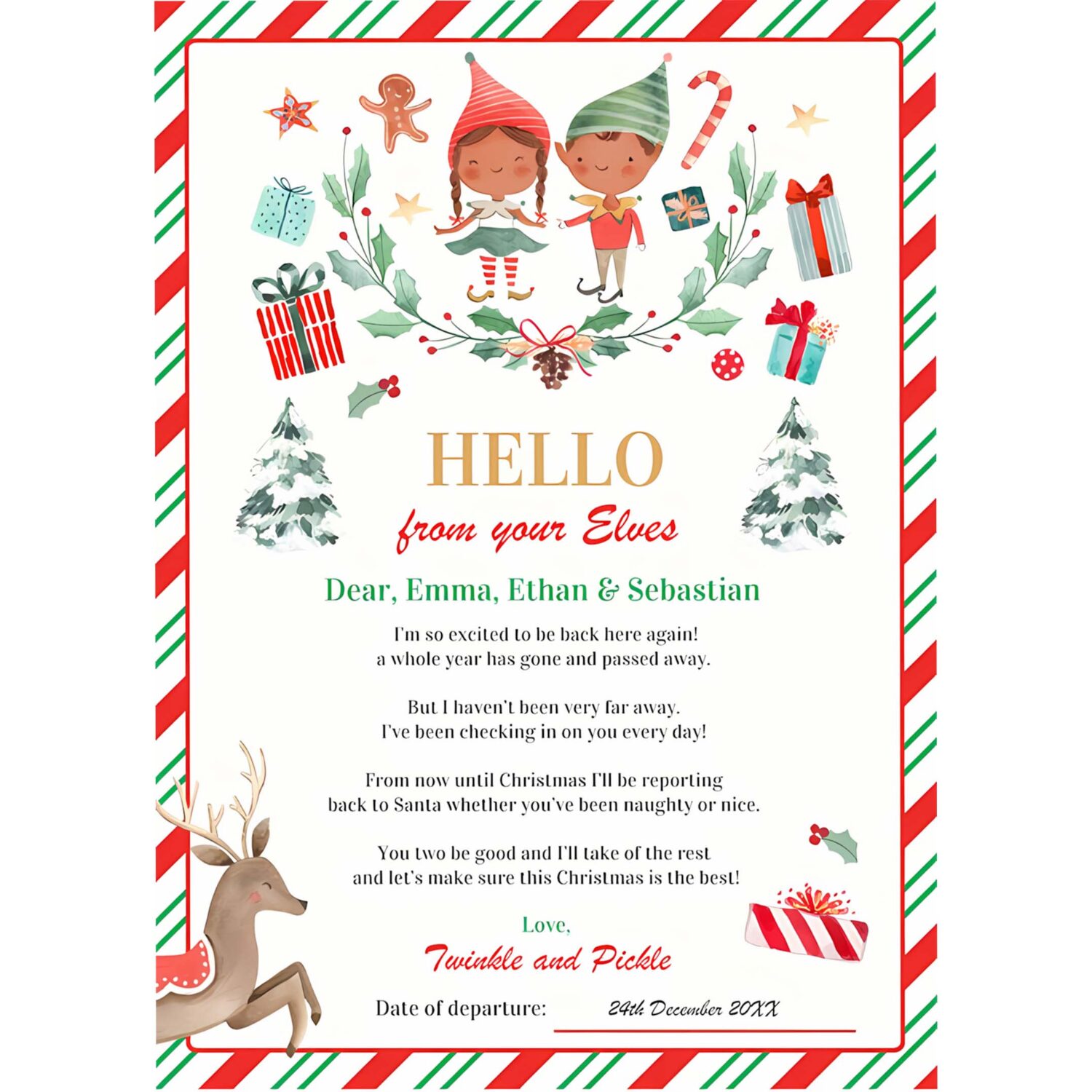 Personalized elves return letter elf holiday card o28f 4
