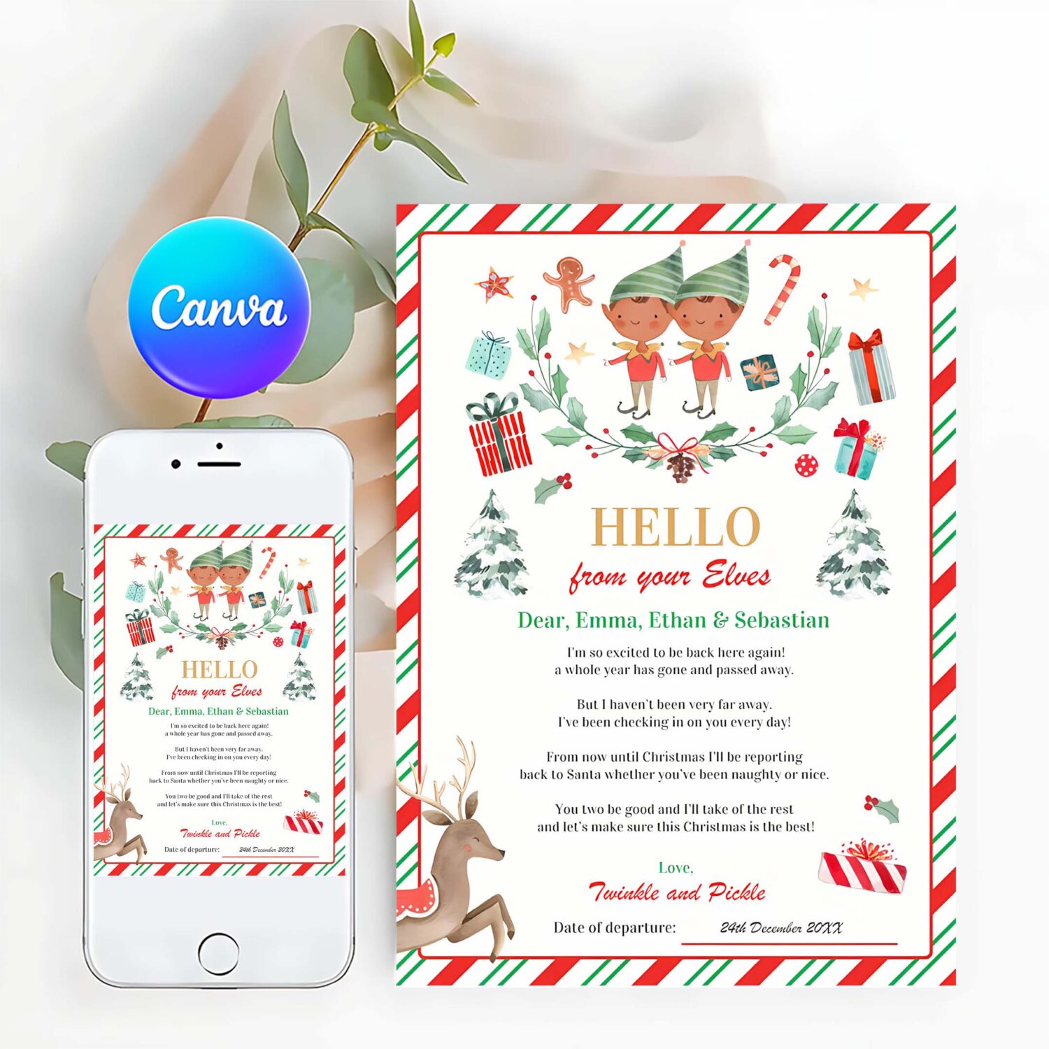 Personalized elves return letter elf holiday card v81t