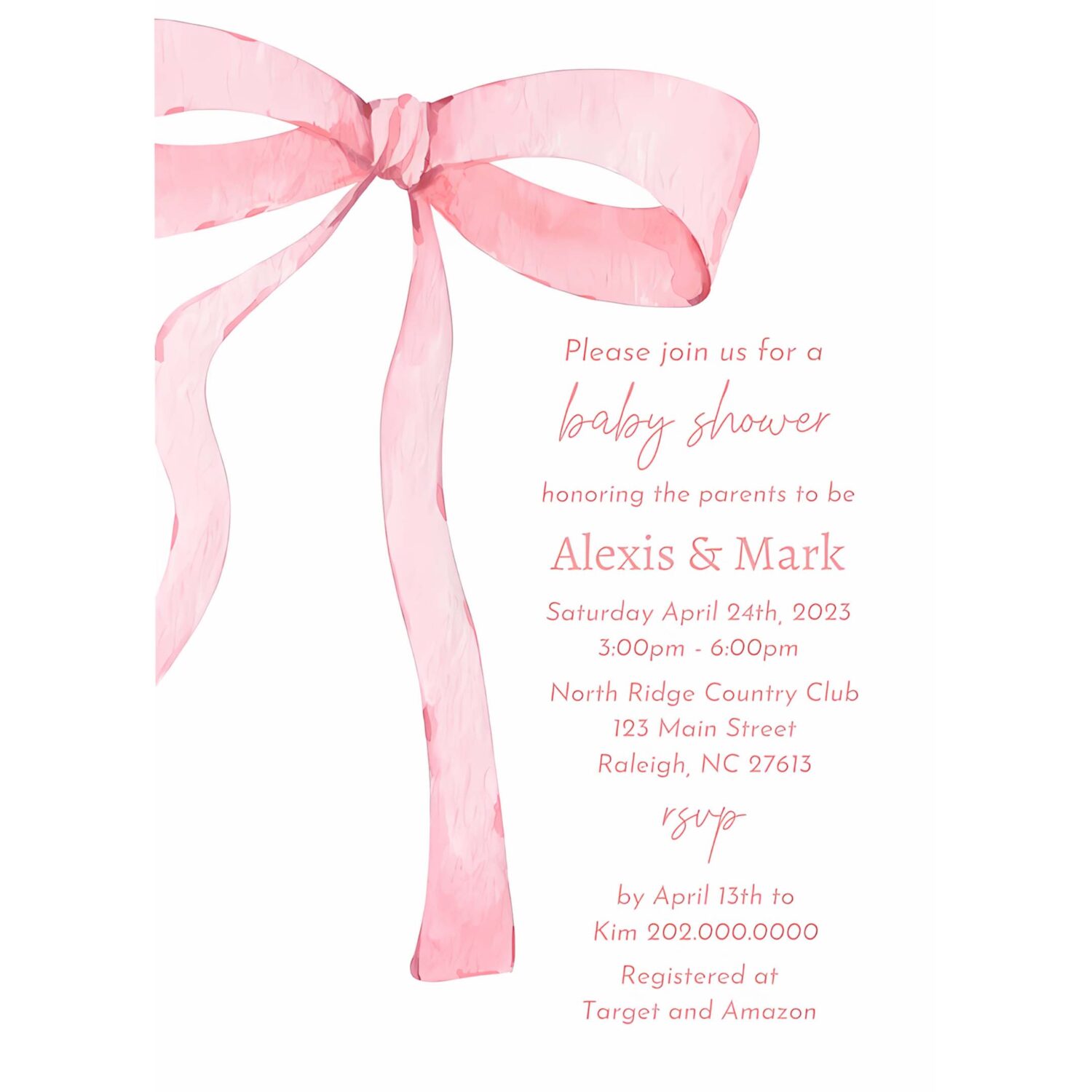 Pink bow invitation for baby shower minimalist baby shower pink watercolor ribbon blush pink 1st birthday 4