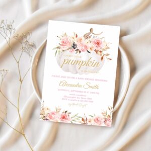 Pink floral pumpkin baby shower invitation girl fall baby shower invite 1