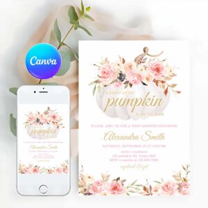 Pumpkin Invitation, Pink Floral Pumpkin Baby Shower Invitation, Girl Fall Baby Shower Invite