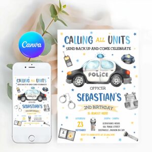 Police Invitation, Police Birthday Invitation template, Police Officer Invitation, Policeman Invitation, Police Invitation