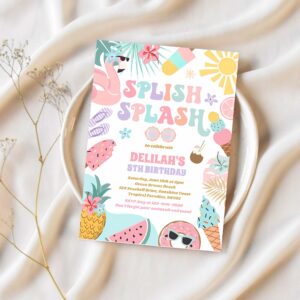 Pool party tropical summer pool birthday party invitation a46t 1