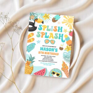 Pool party tropical summer pool birthday party invitation c73j 1
