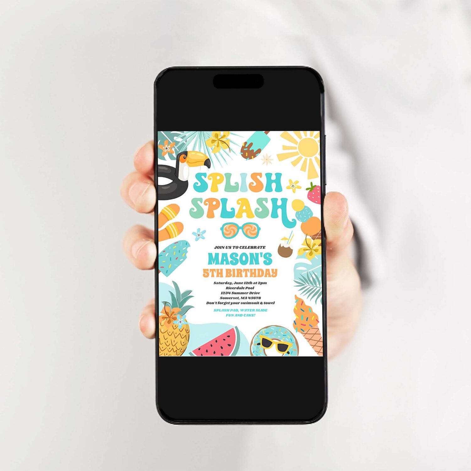 Pool party tropical summer pool birthday party invitation c73j 2