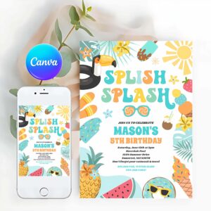 Tropical Summer Invitation, Pool Party Tropical Summer Pool Birthday Party Invitation