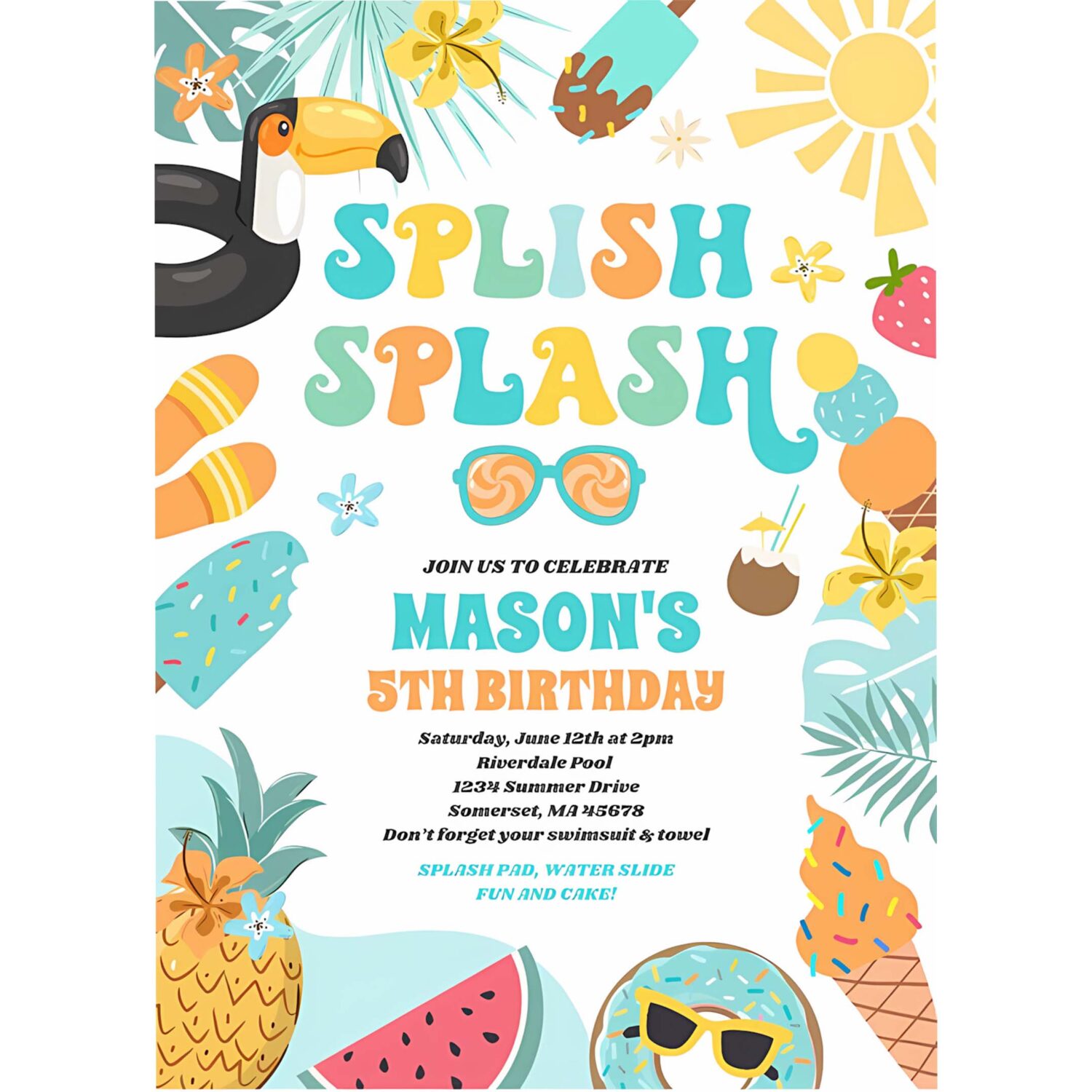 Pool party tropical summer pool birthday party invitation c73j 4