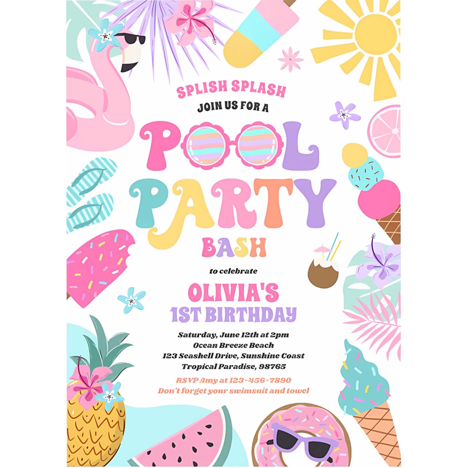 Pool party tropical summer pool birthday party invitation d11z 4