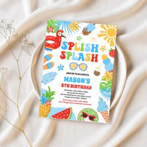 Pool party tropical summer pool birthday party invitation j89j 1