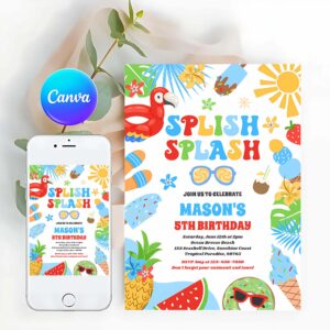 Tropical Summer Invitation, Pool Party Tropical Summer Pool Birthday Party Invitation