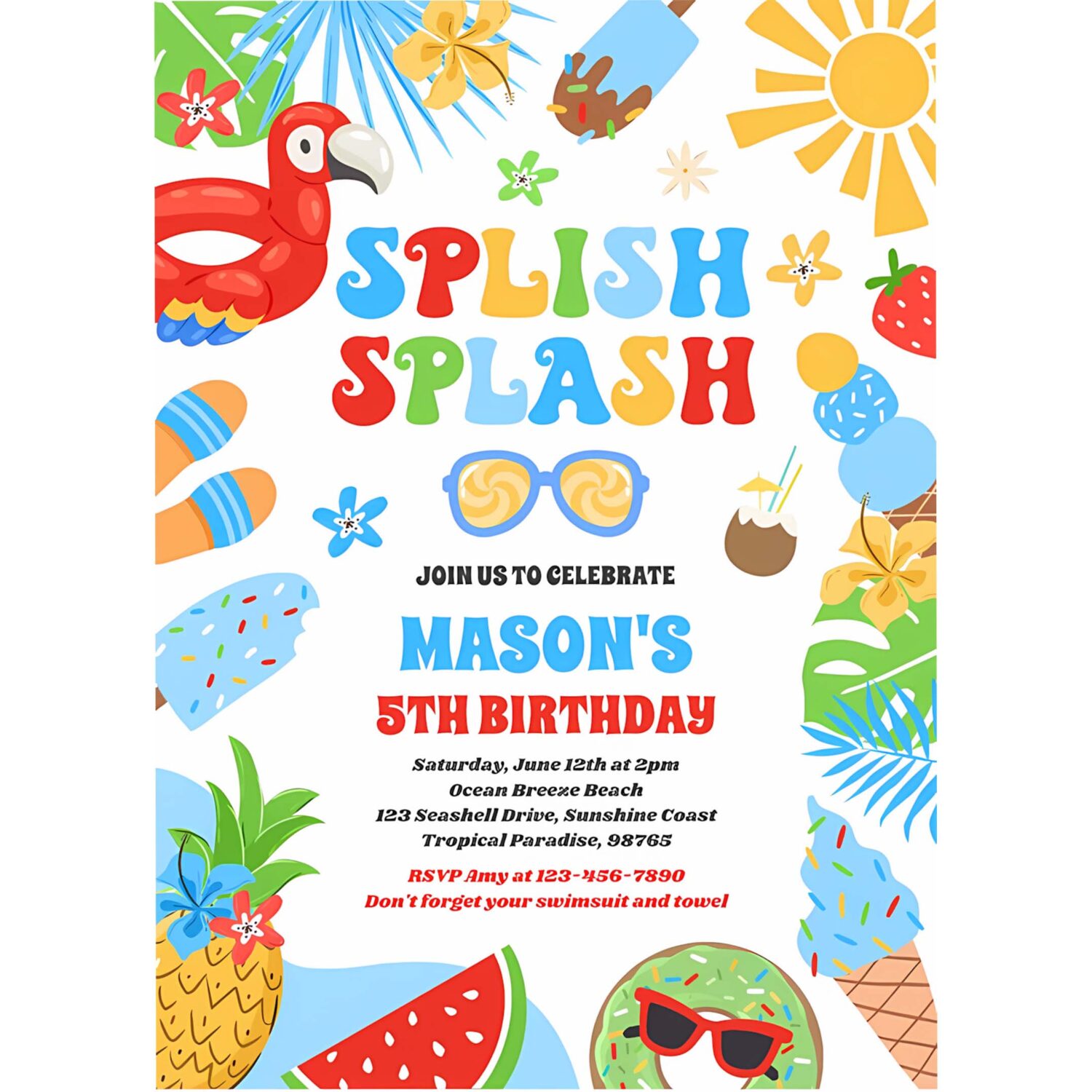 Pool party tropical summer pool birthday party invitation j89j 4