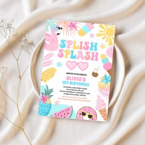 Pool party tropical summer pool birthday party invitation k73y 1