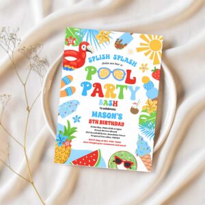 Pool party tropical summer pool birthday party invitation n69x 1