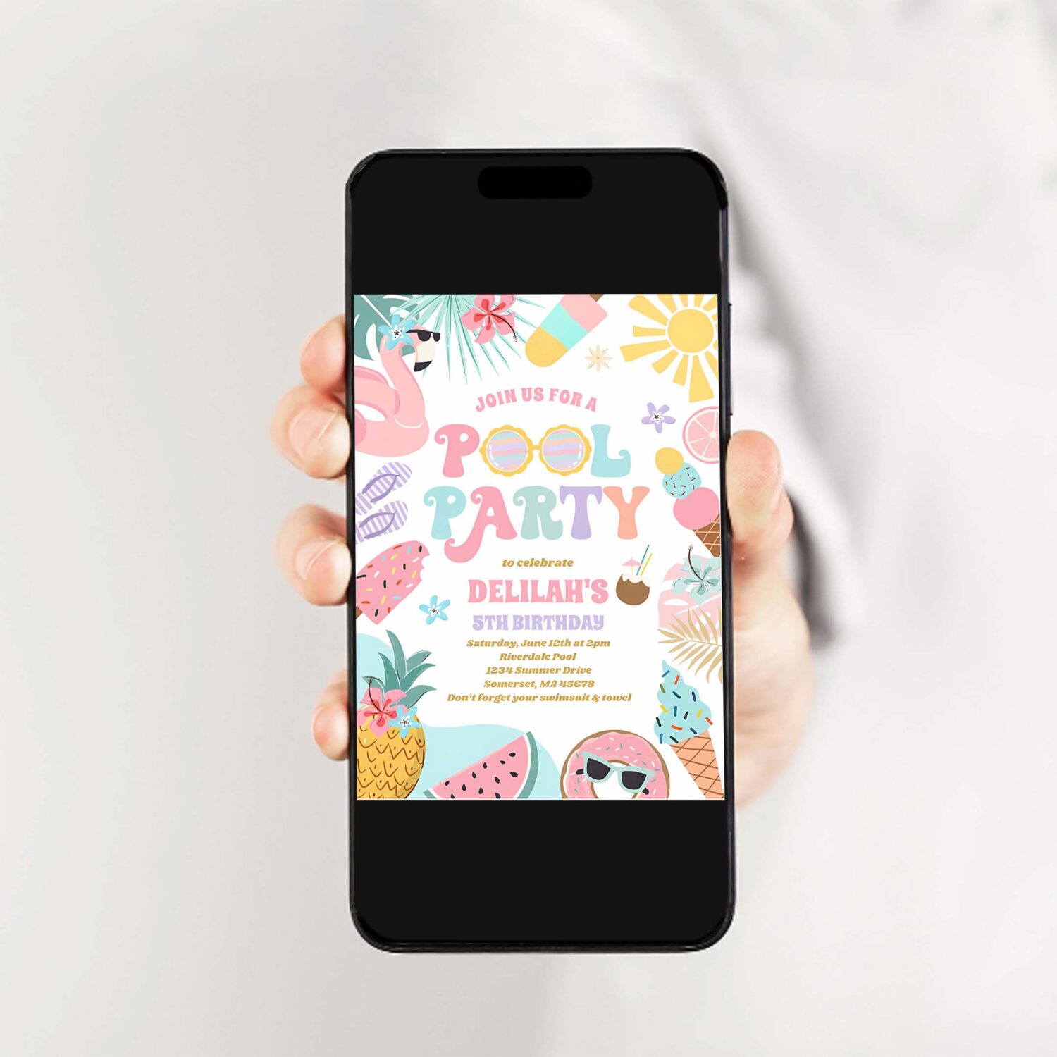 Pool party tropical summer pool birthday party invitation n74e 2
