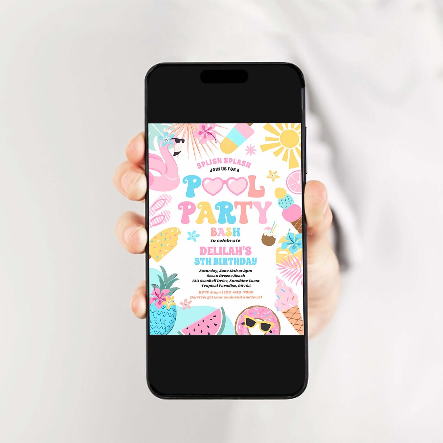 Pool party tropical summer pool birthday party invitation n85k 2