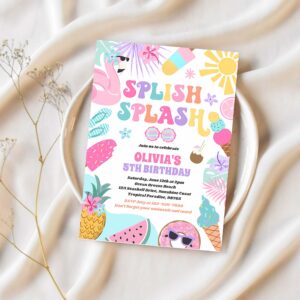 Pool party tropical summer pool birthday party invitation p78a 1