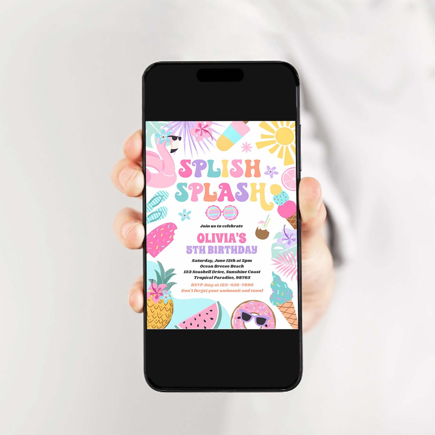 Pool party tropical summer pool birthday party invitation p78a 2