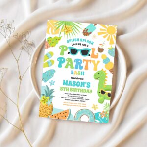 Pool party tropical summer pool birthday party invitation p99x 1