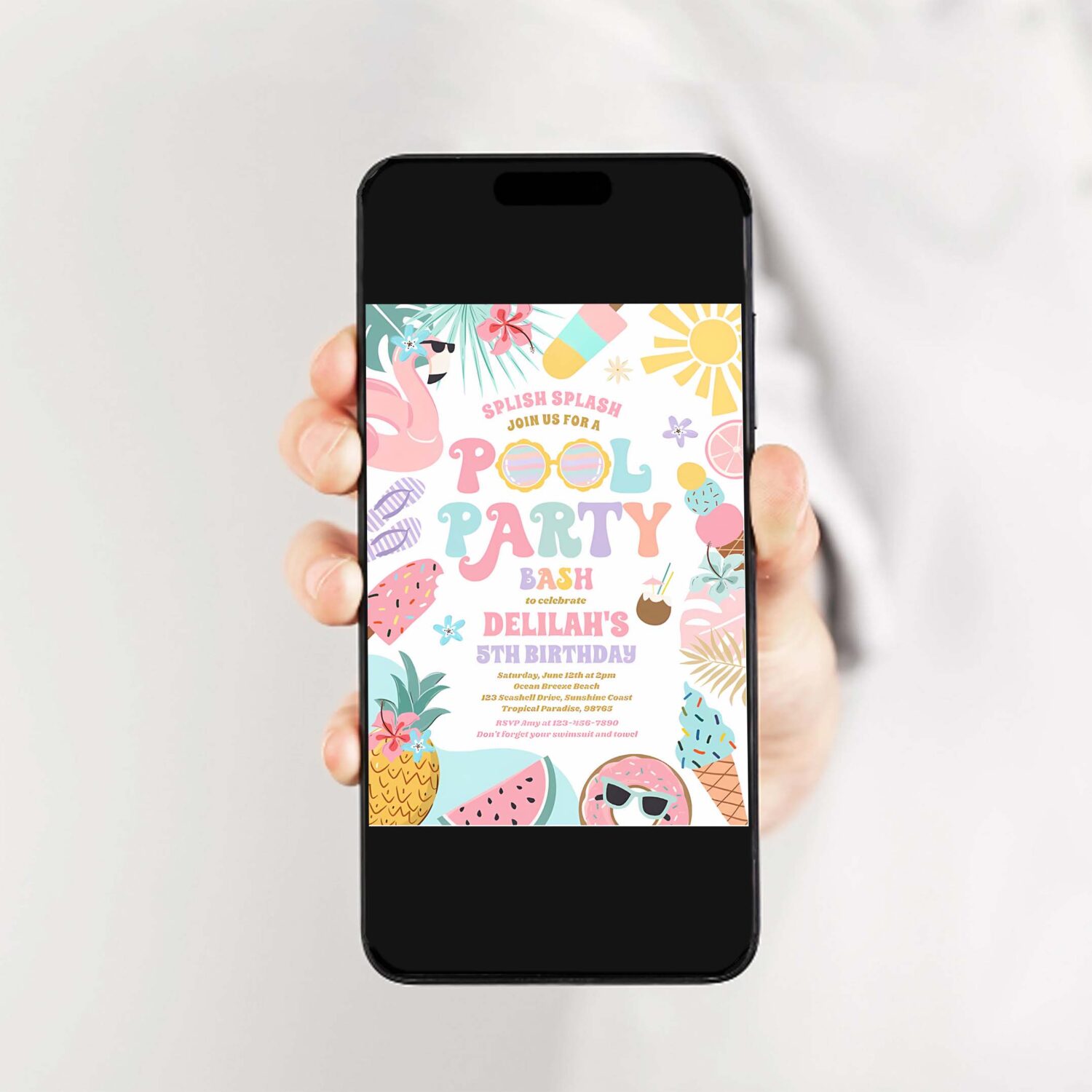 Pool party tropical summer pool birthday party invitation r80d 2