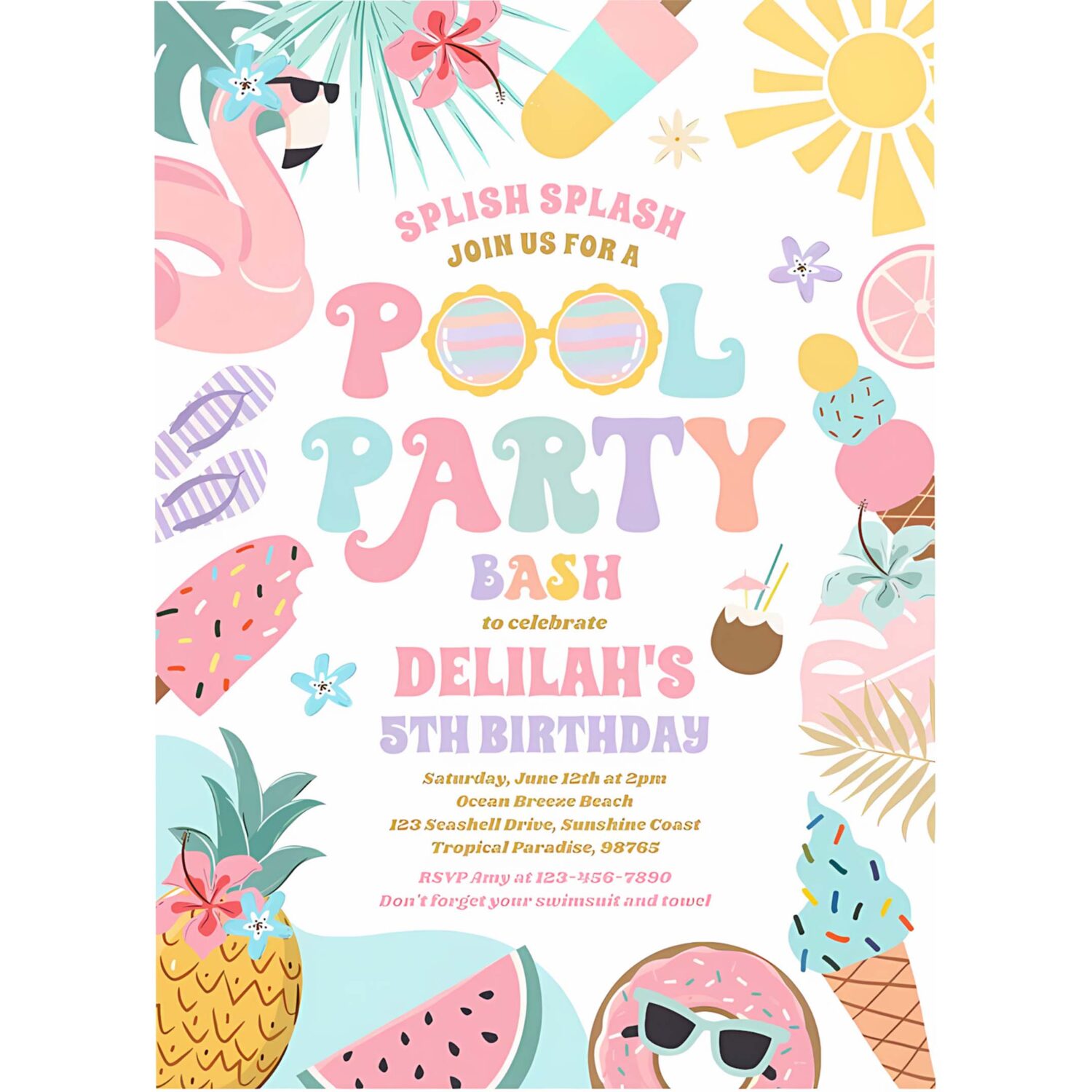 Pool party tropical summer pool birthday party invitation r80d 4