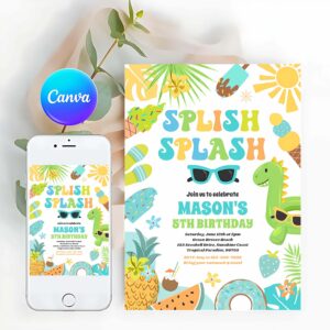Tropical Summer Invitation, Pool Party Tropical Summer Pool Birthday Party Invitation