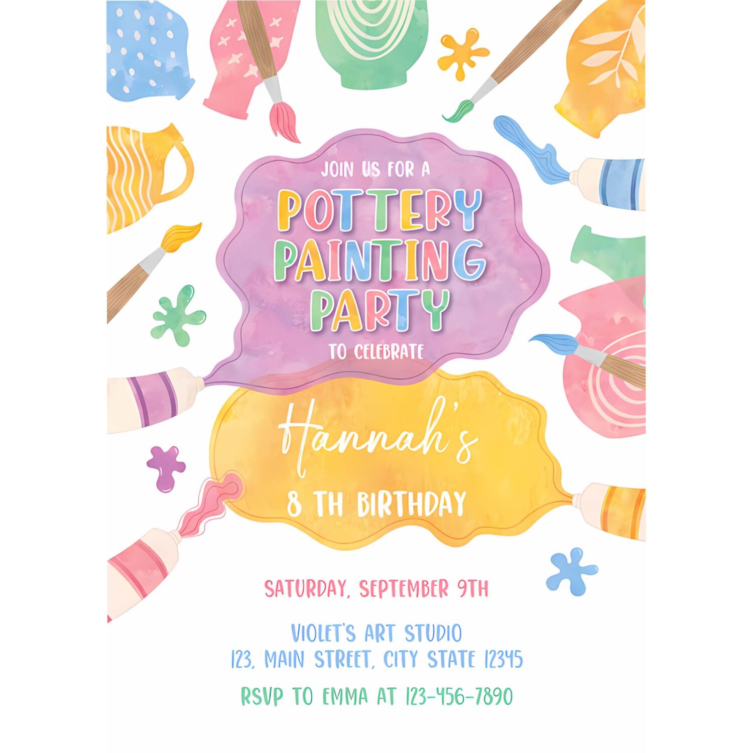 Pottery painting party invitation painting birthday invitation art party invitation 4