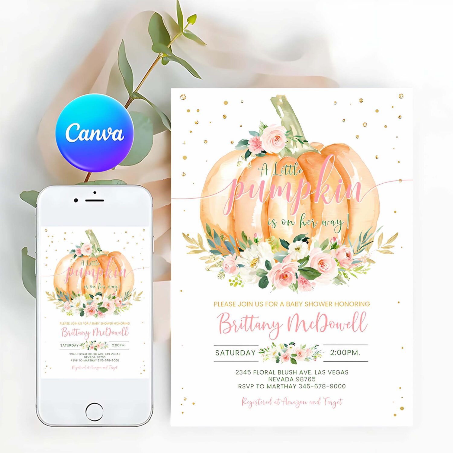 Pumpkin baby shower invitation editable girl pumpkin baby shower invites fall autumn invitations