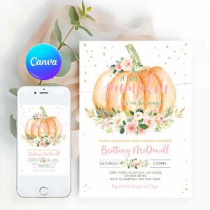 Pumpkin Invitation, Pumpkin Baby Shower Invitation Editable, Girl Pumpkin Baby Shower Invites, Fall, Autumn Invitations