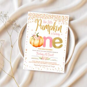 Pumpkin first birthday invitation little pumpkin invitations fall autumn 1st birthday invites 1