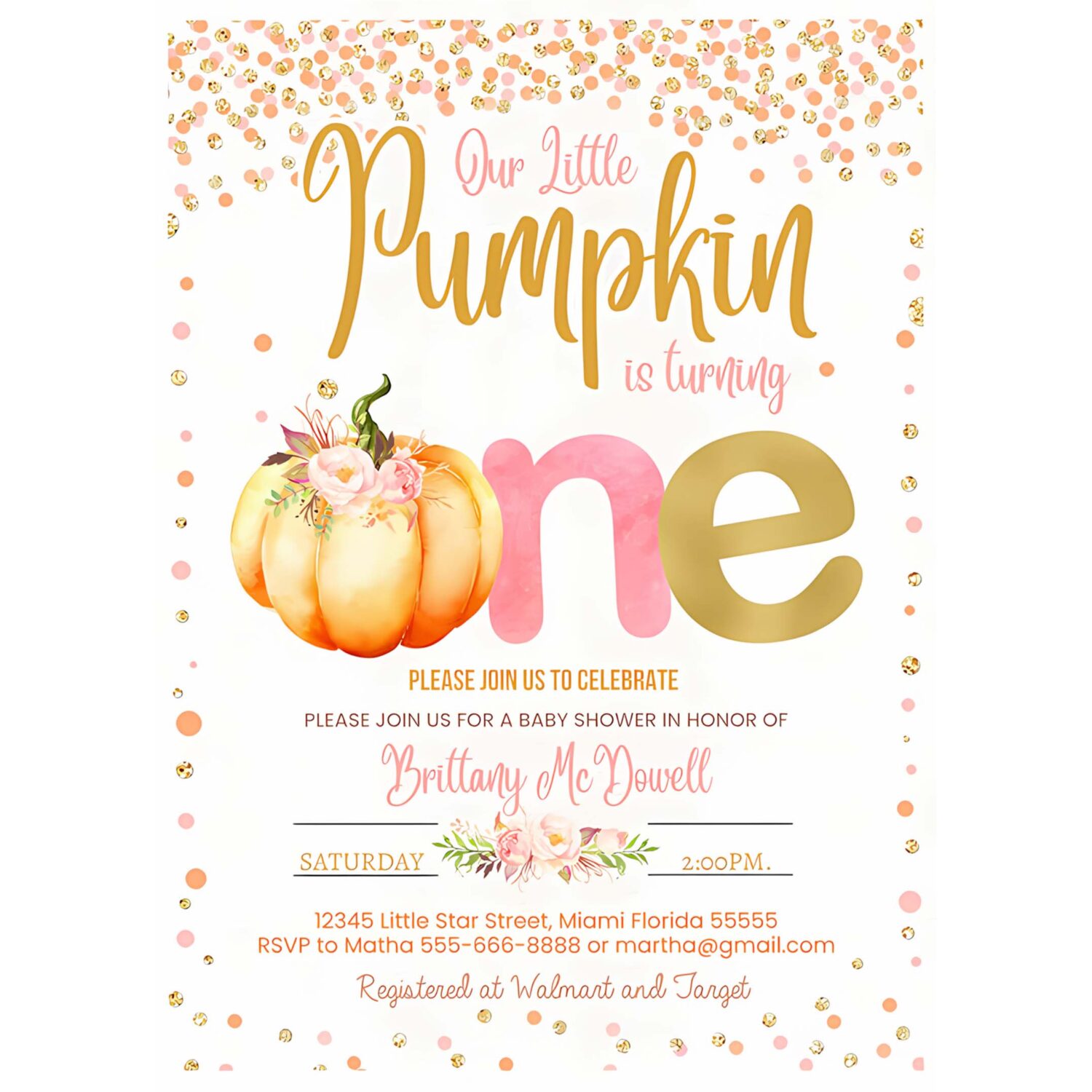 Pumpkin first birthday invitation little pumpkin invitations fall autumn 1st birthday invites 4