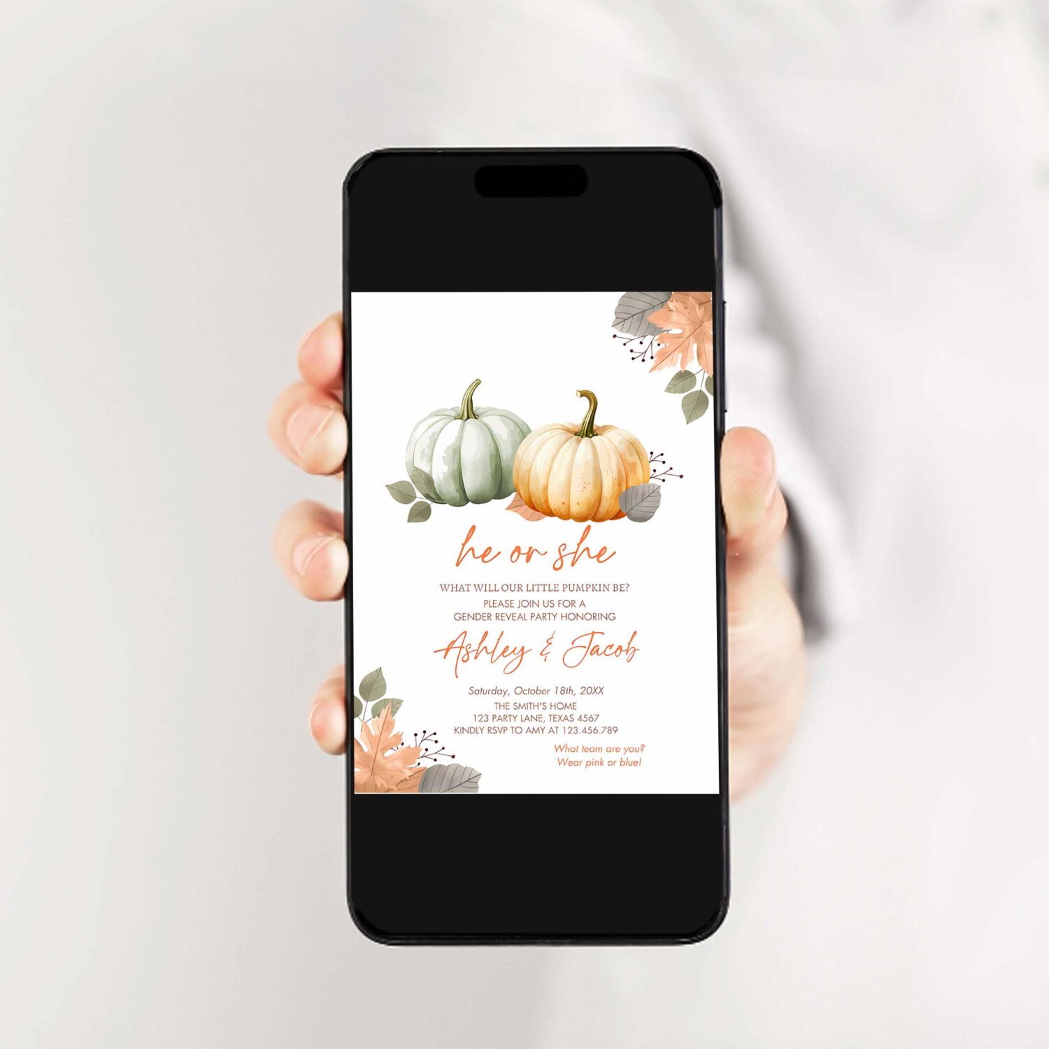 Pumpkin gender reveal invitation he or she gender neutral boy or girl little pumpkin 2