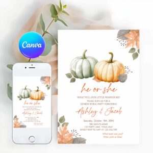 Pumpkin Invitation, Pumpkin Gender Reveal Invitation, He or She Gender Neutral Boy or Girl Little Pumpkin