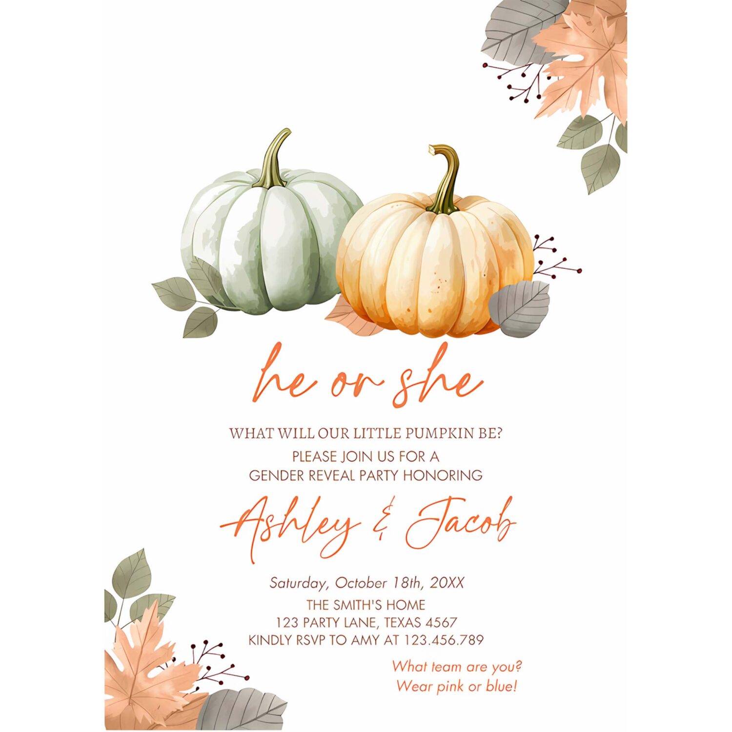 Pumpkin gender reveal invitation he or she gender neutral boy or girl little pumpkin 4