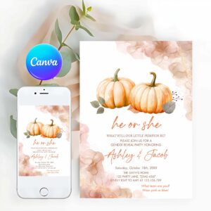Halloween Gender Reveal Invitation, Pumpkin Gender Reveal Invitation, He or She Gender Neutral Boy or Girl Little Pumpkin Fall Boho Autumn Halloween