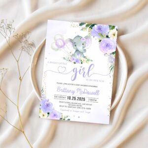 Purple elephant baby shower invitation girl baby shower elephant invite 1