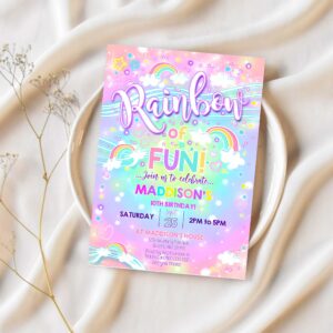Rainbow cloud invitation rainbow neon party invitation 1