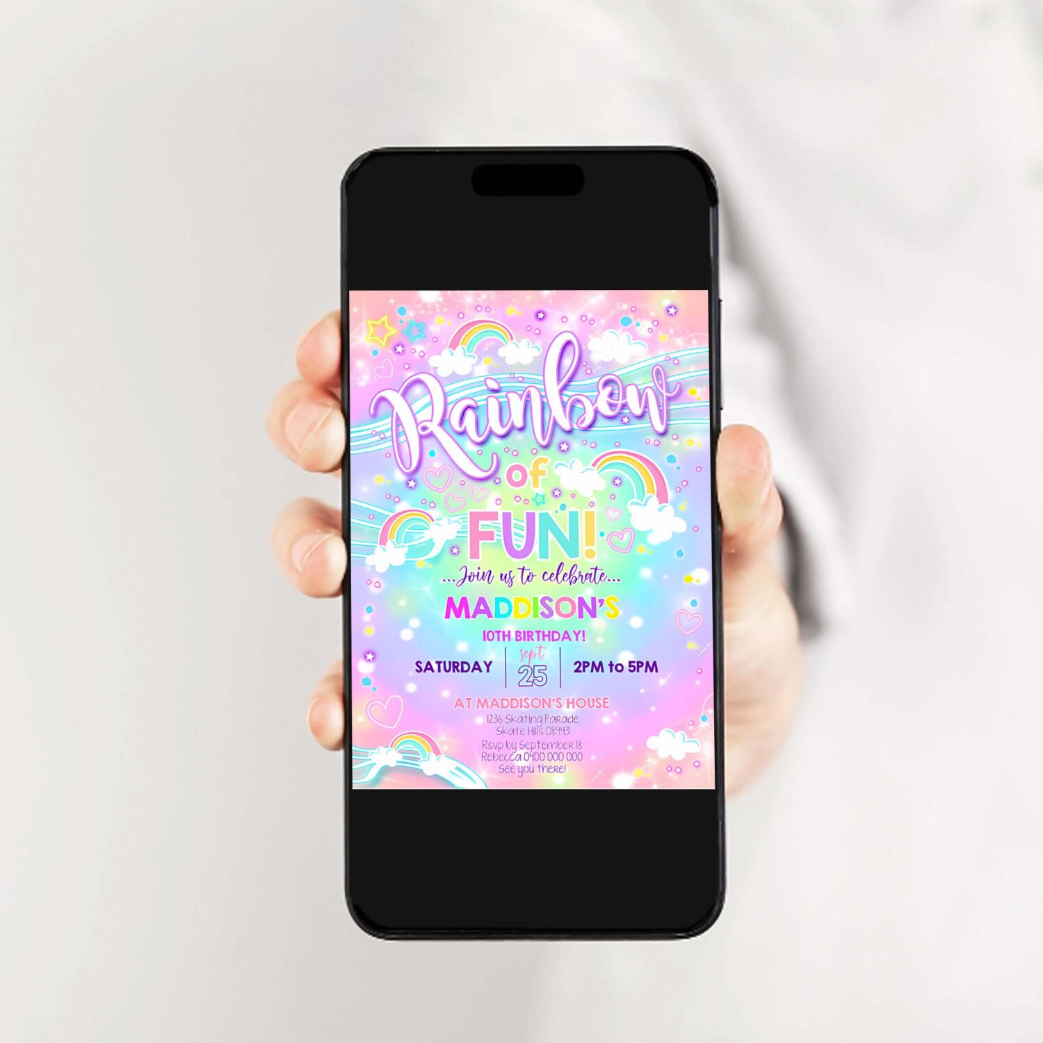 Rainbow cloud invitation rainbow neon party invitation 2