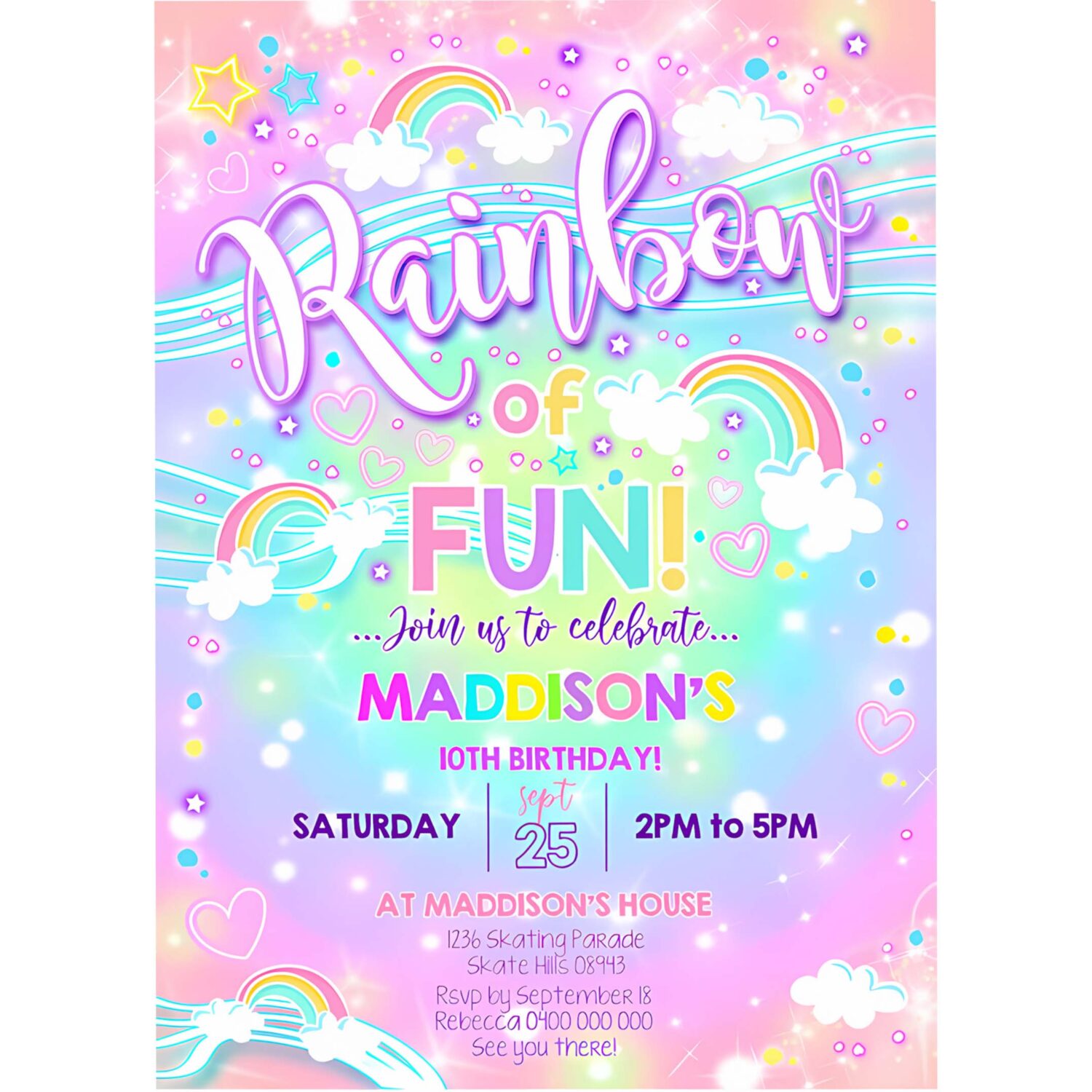 Rainbow cloud invitation rainbow neon party invitation 4