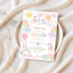 Rainbow unicorn birthday invitation magical unicorn party invite 1