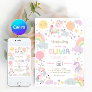 Rainbow Invitation, RAINBOW UNICORN Birthday Invitation, Magical Unicorn Party Invite
