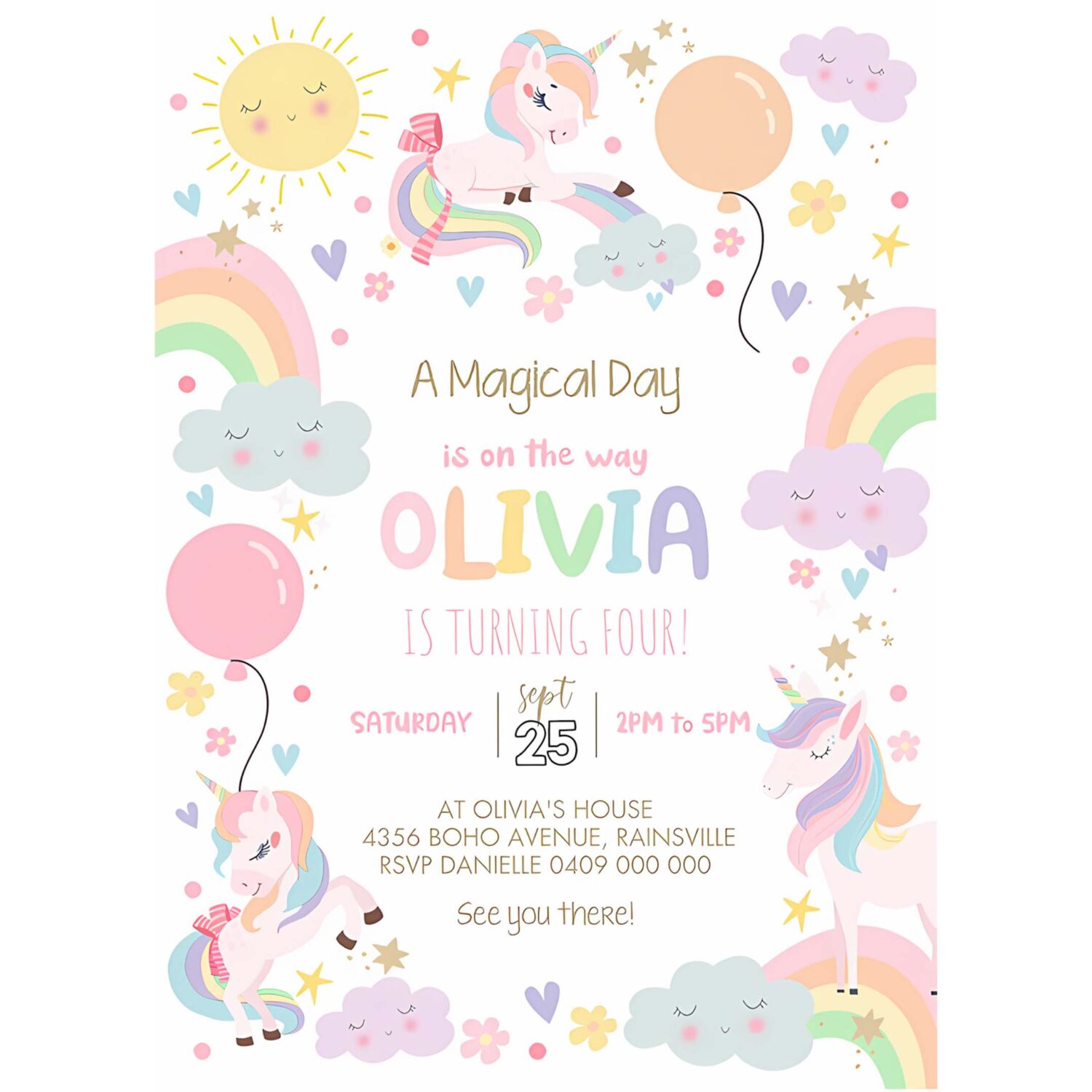 Rainbow unicorn birthday invitation magical unicorn party invite 4