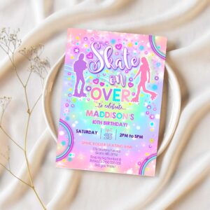 Roller skating birthday invitation roller skate invitation roller skate tie dye invitation neon skate party skate on over 1