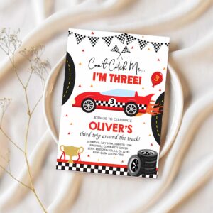 Race car boy birthday invitation cant catch me im three boy 3rd third birthday invite 1