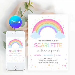 Rainbow Invitation, Rainbow Birthday Invitation, Girl Rainbow Invitation, Rainbow Invitation