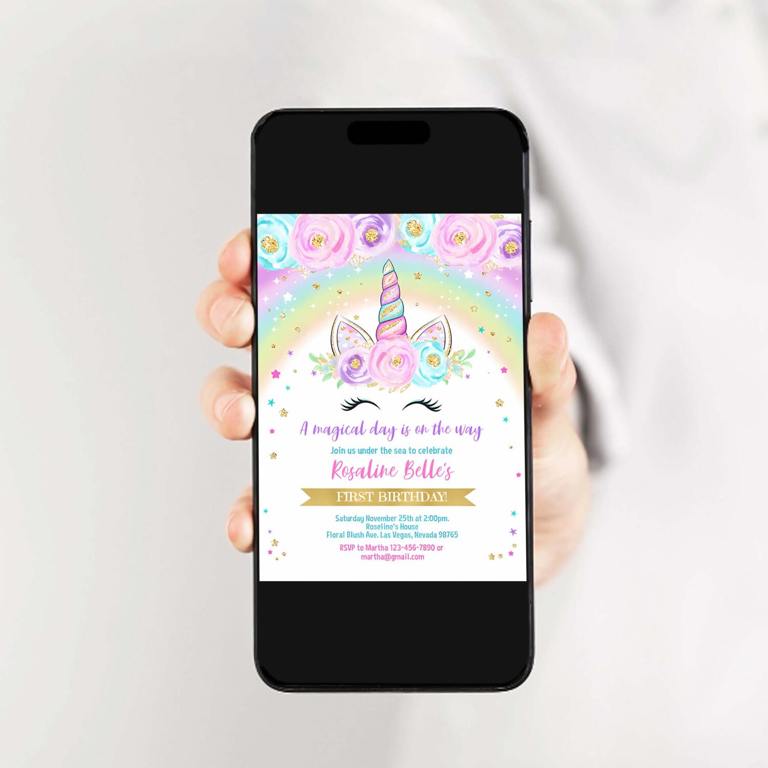 Rainbow unicorn birthday invitation editable unicorn party floral magical unicorn invite unicorn and rainbow 2