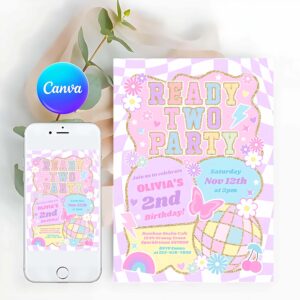 Groovy Invitation, Ready Two Party Groovy Preppy Varsity 2nd Birthday Invitation