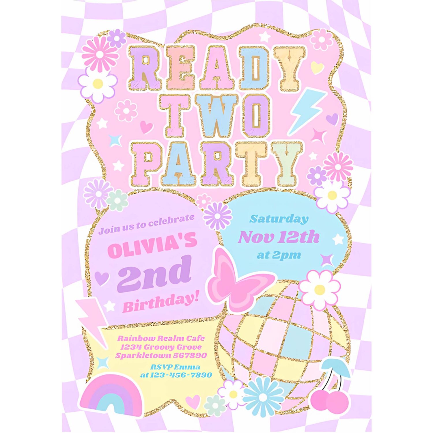Ready two party groovy preppy varsity 2nd birthday invitation v87i 4
