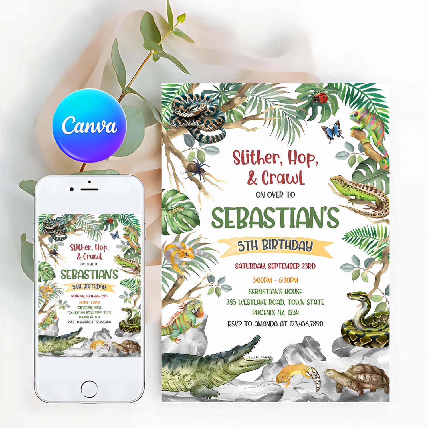 Reptile birthday invitation reptile invitation reptile party birthday invitation